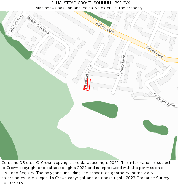 10, HALSTEAD GROVE, SOLIHULL, B91 3YX: Location map and indicative extent of plot