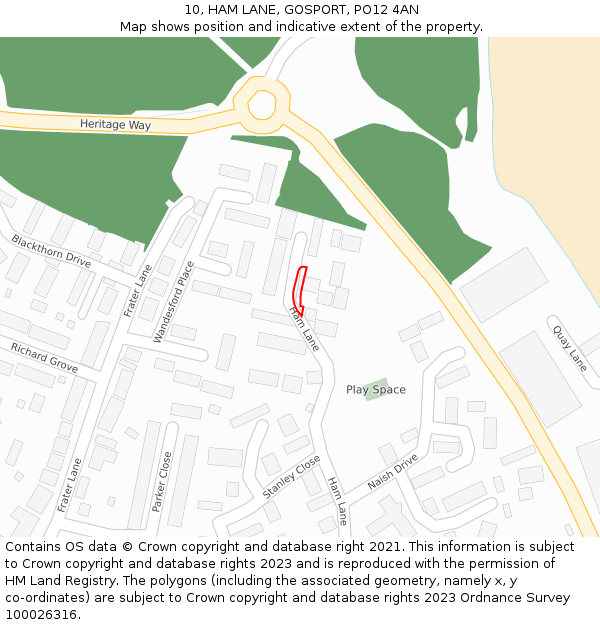 10, HAM LANE, GOSPORT, PO12 4AN: Location map and indicative extent of plot