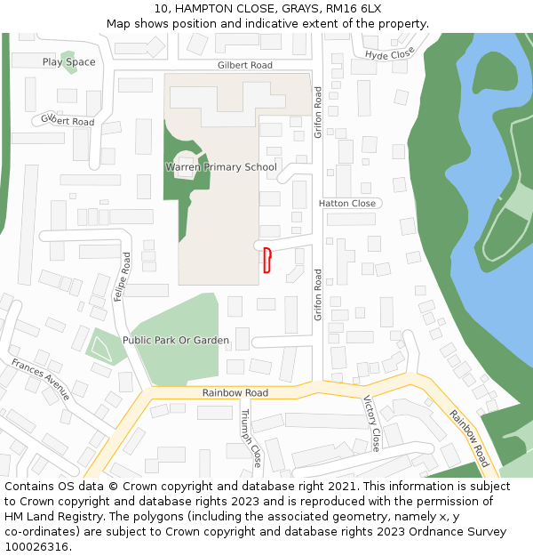 10, HAMPTON CLOSE, GRAYS, RM16 6LX: Location map and indicative extent of plot