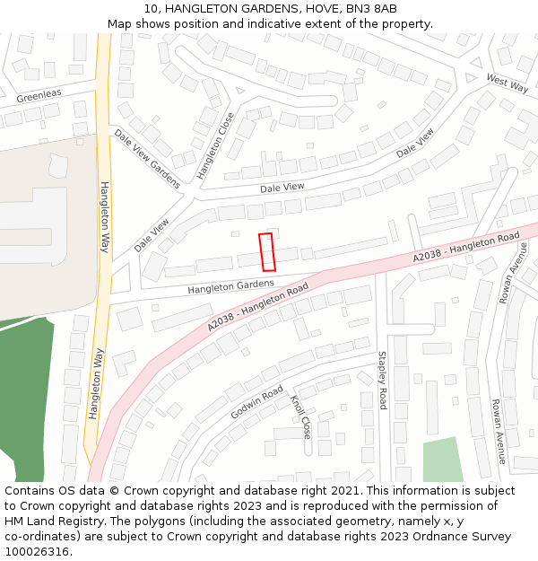 10, HANGLETON GARDENS, HOVE, BN3 8AB: Location map and indicative extent of plot