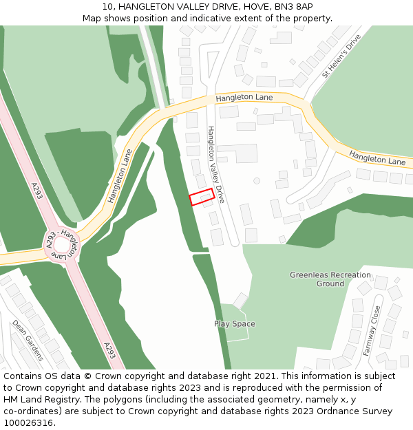 10, HANGLETON VALLEY DRIVE, HOVE, BN3 8AP: Location map and indicative extent of plot