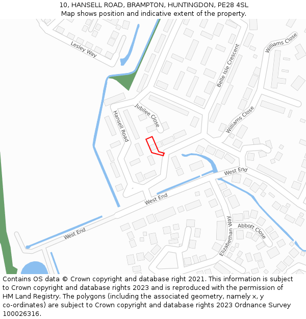 10, HANSELL ROAD, BRAMPTON, HUNTINGDON, PE28 4SL: Location map and indicative extent of plot