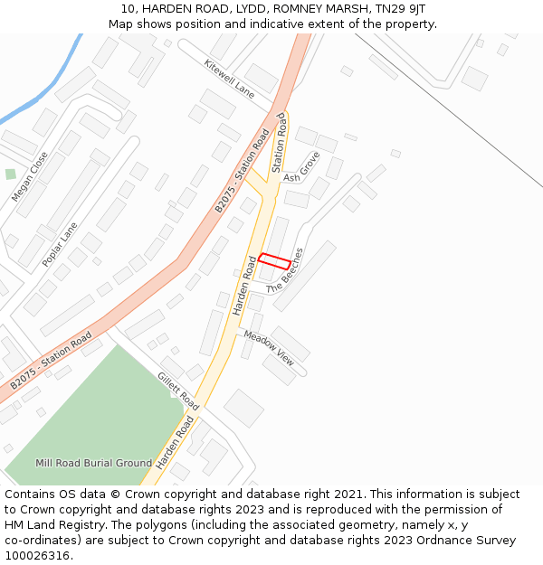 10, HARDEN ROAD, LYDD, ROMNEY MARSH, TN29 9JT: Location map and indicative extent of plot