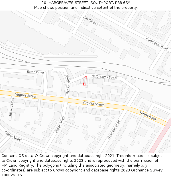 10, HARGREAVES STREET, SOUTHPORT, PR8 6SY: Location map and indicative extent of plot