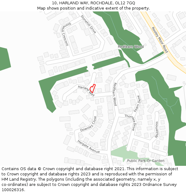 10, HARLAND WAY, ROCHDALE, OL12 7GQ: Location map and indicative extent of plot