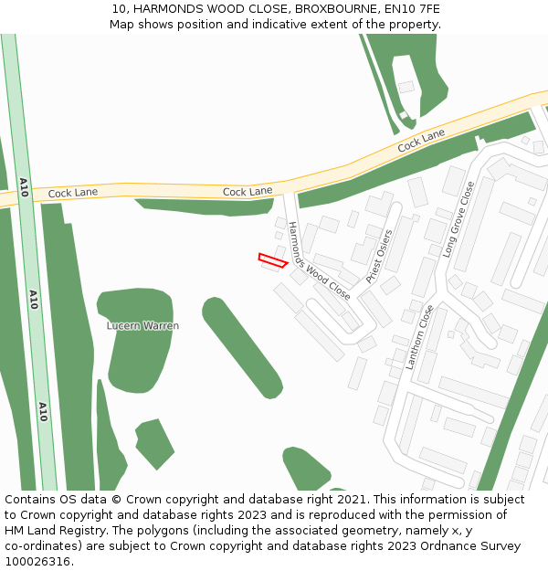 10, HARMONDS WOOD CLOSE, BROXBOURNE, EN10 7FE: Location map and indicative extent of plot