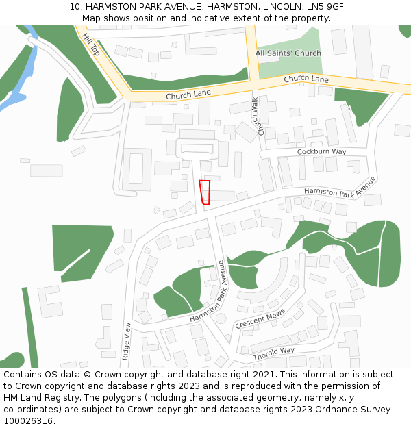 10, HARMSTON PARK AVENUE, HARMSTON, LINCOLN, LN5 9GF: Location map and indicative extent of plot