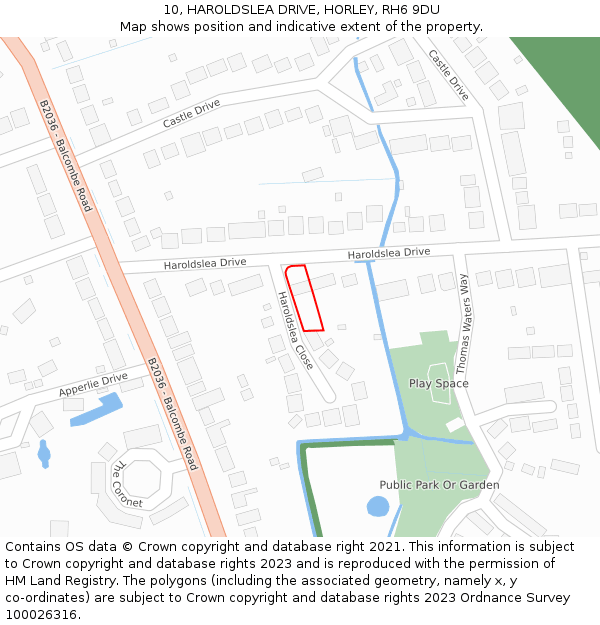 10, HAROLDSLEA DRIVE, HORLEY, RH6 9DU: Location map and indicative extent of plot