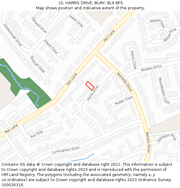 10, HARRIS DRIVE, BURY, BL9 8PS: Location map and indicative extent of plot