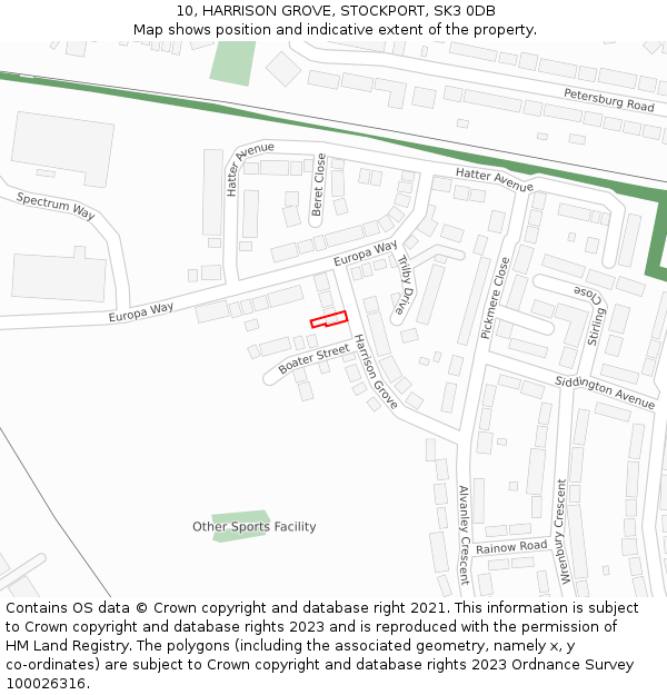 10, HARRISON GROVE, STOCKPORT, SK3 0DB: Location map and indicative extent of plot