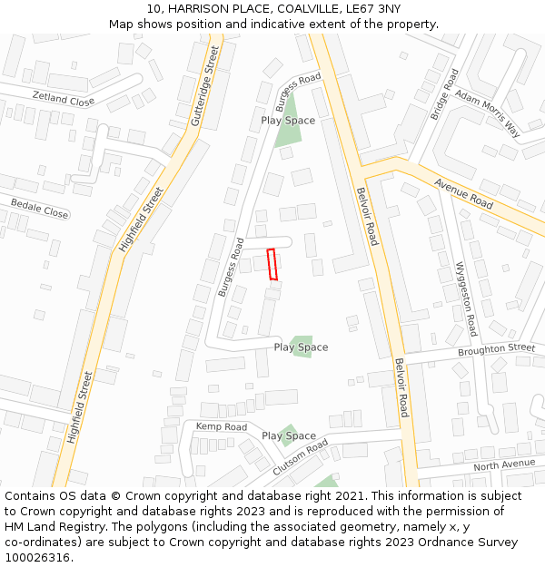 10, HARRISON PLACE, COALVILLE, LE67 3NY: Location map and indicative extent of plot