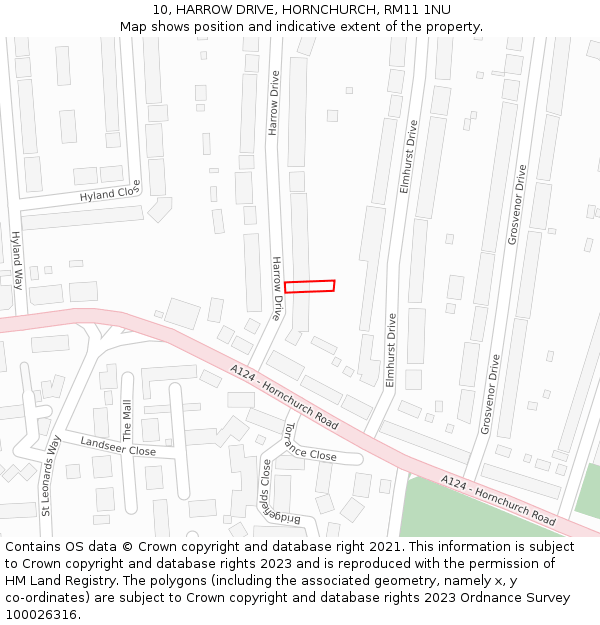 10, HARROW DRIVE, HORNCHURCH, RM11 1NU: Location map and indicative extent of plot