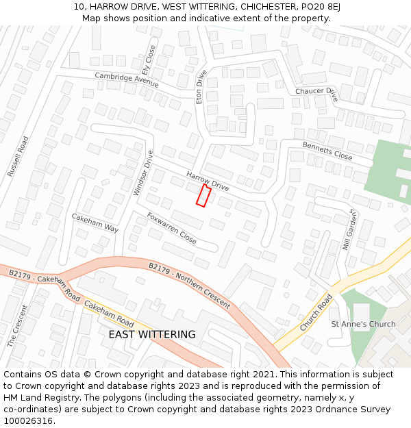 10, HARROW DRIVE, WEST WITTERING, CHICHESTER, PO20 8EJ: Location map and indicative extent of plot