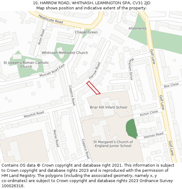 10, HARROW ROAD, WHITNASH, LEAMINGTON SPA, CV31 2JD: Location map and indicative extent of plot