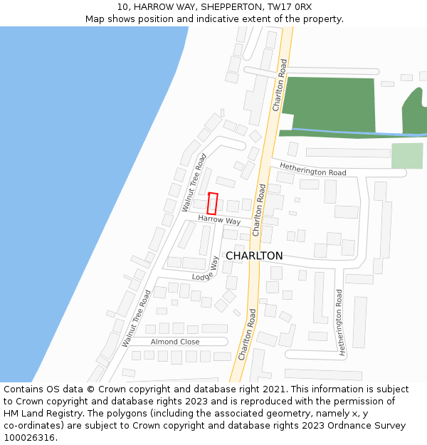 10, HARROW WAY, SHEPPERTON, TW17 0RX: Location map and indicative extent of plot