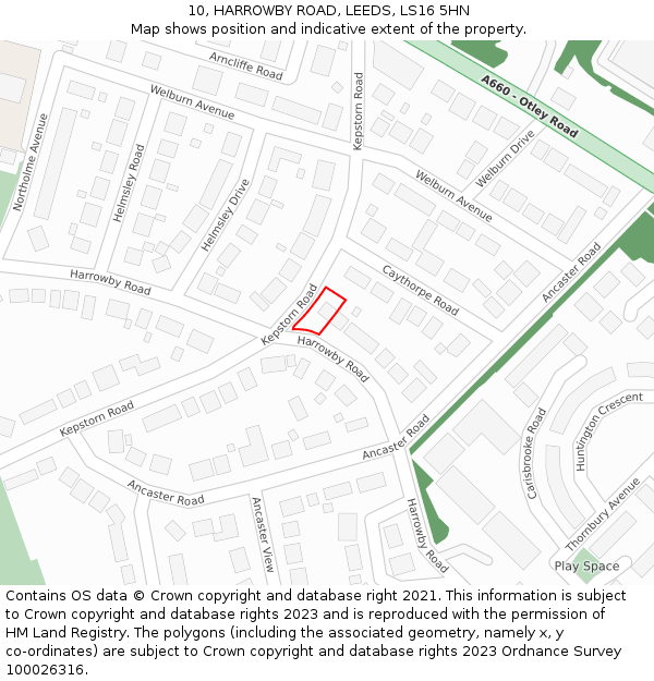 10, HARROWBY ROAD, LEEDS, LS16 5HN: Location map and indicative extent of plot