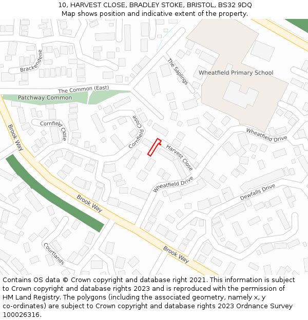 10, HARVEST CLOSE, BRADLEY STOKE, BRISTOL, BS32 9DQ: Location map and indicative extent of plot