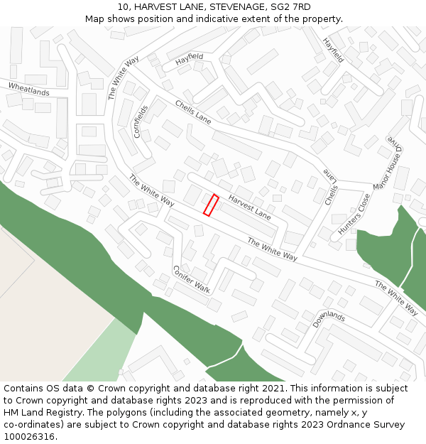 10, HARVEST LANE, STEVENAGE, SG2 7RD: Location map and indicative extent of plot