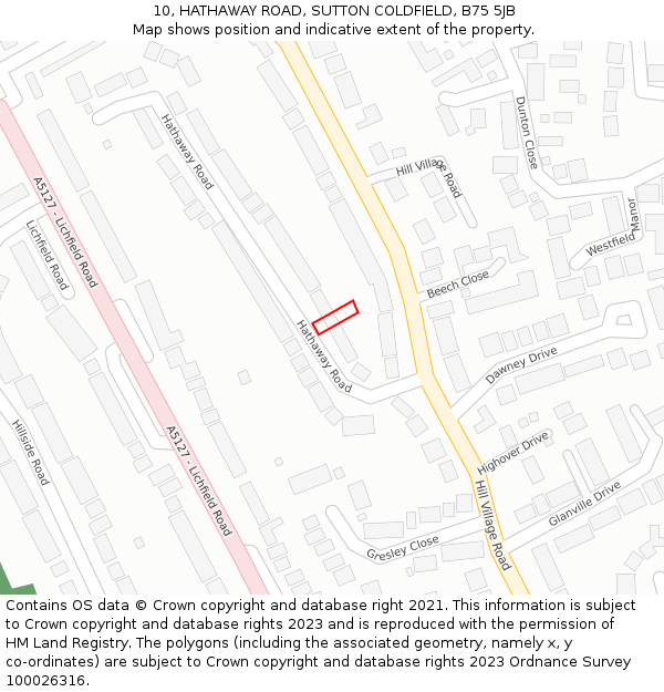 10, HATHAWAY ROAD, SUTTON COLDFIELD, B75 5JB: Location map and indicative extent of plot