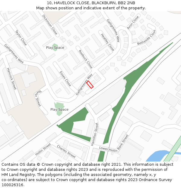 10, HAVELOCK CLOSE, BLACKBURN, BB2 2NB: Location map and indicative extent of plot