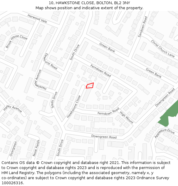 10, HAWKSTONE CLOSE, BOLTON, BL2 3NY: Location map and indicative extent of plot