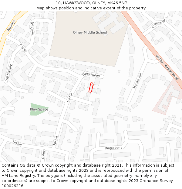 10, HAWKSWOOD, OLNEY, MK46 5NB: Location map and indicative extent of plot