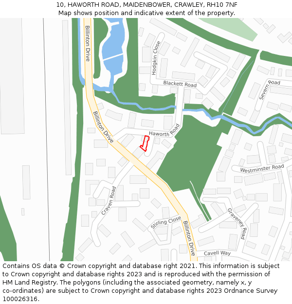 10, HAWORTH ROAD, MAIDENBOWER, CRAWLEY, RH10 7NF: Location map and indicative extent of plot