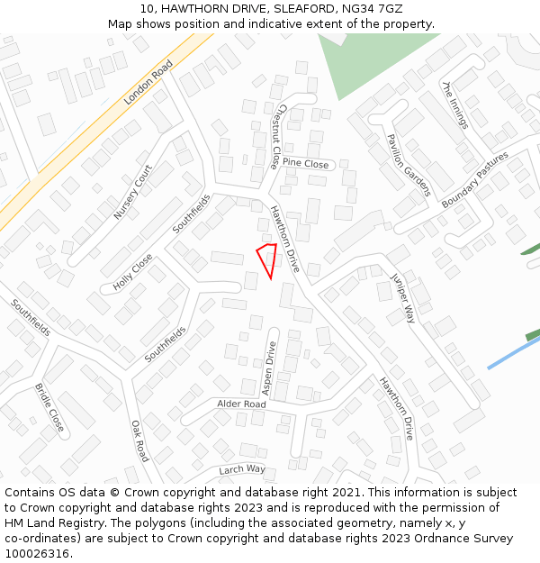 10, HAWTHORN DRIVE, SLEAFORD, NG34 7GZ: Location map and indicative extent of plot