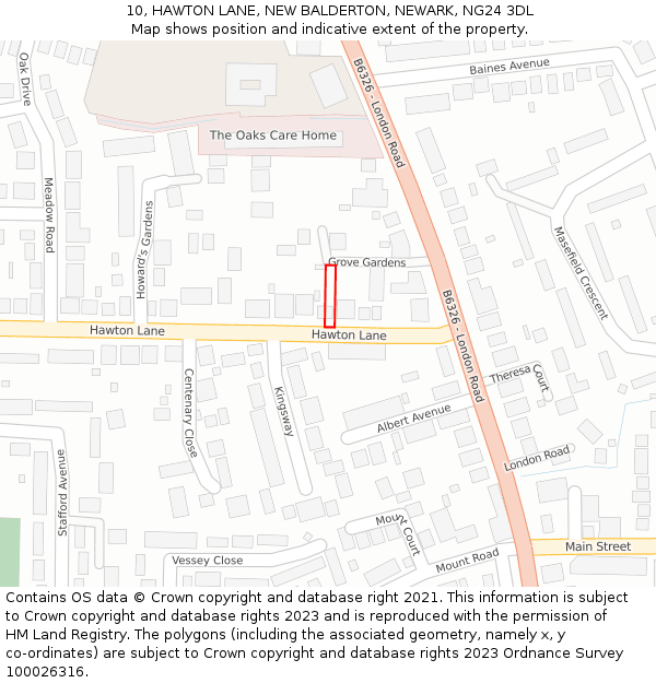 10, HAWTON LANE, NEW BALDERTON, NEWARK, NG24 3DL: Location map and indicative extent of plot