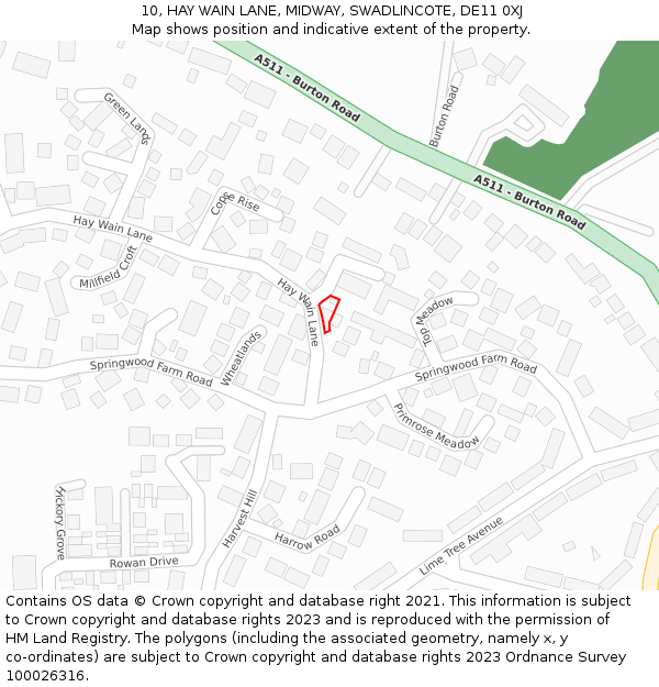 10, HAY WAIN LANE, MIDWAY, SWADLINCOTE, DE11 0XJ: Location map and indicative extent of plot