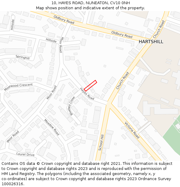 10, HAYES ROAD, NUNEATON, CV10 0NH: Location map and indicative extent of plot