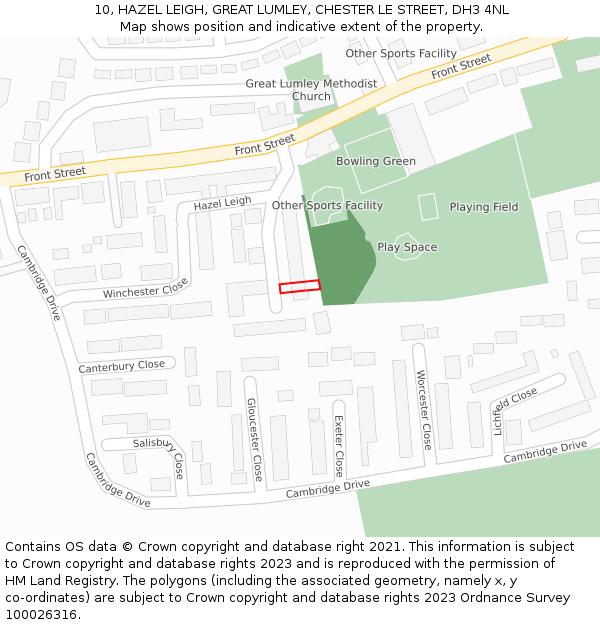 10, HAZEL LEIGH, GREAT LUMLEY, CHESTER LE STREET, DH3 4NL: Location map and indicative extent of plot