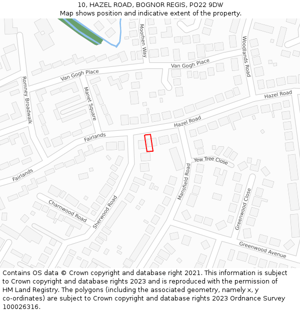 10, HAZEL ROAD, BOGNOR REGIS, PO22 9DW: Location map and indicative extent of plot