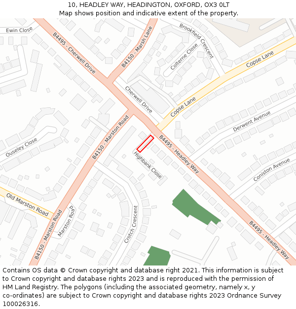 10, HEADLEY WAY, HEADINGTON, OXFORD, OX3 0LT: Location map and indicative extent of plot