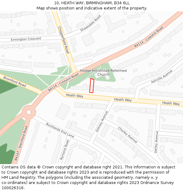 10, HEATH WAY, BIRMINGHAM, B34 6LL: Location map and indicative extent of plot