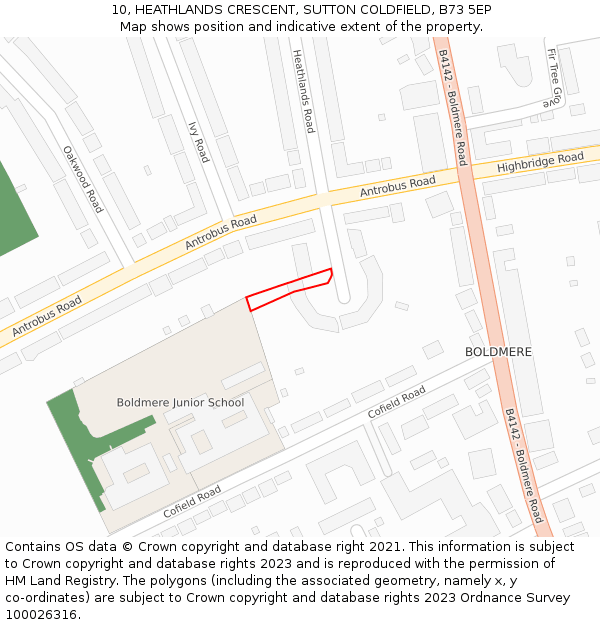 10, HEATHLANDS CRESCENT, SUTTON COLDFIELD, B73 5EP: Location map and indicative extent of plot