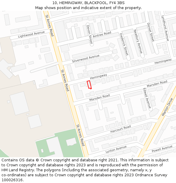 10, HEMINGWAY, BLACKPOOL, FY4 3BS: Location map and indicative extent of plot