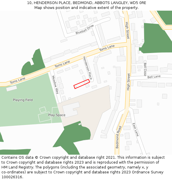 10, HENDERSON PLACE, BEDMOND, ABBOTS LANGLEY, WD5 0RE: Location map and indicative extent of plot