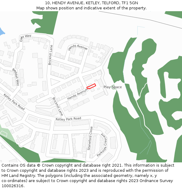 10, HENDY AVENUE, KETLEY, TELFORD, TF1 5GN: Location map and indicative extent of plot