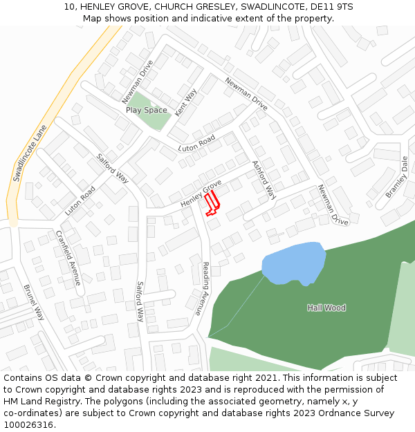 10, HENLEY GROVE, CHURCH GRESLEY, SWADLINCOTE, DE11 9TS: Location map and indicative extent of plot