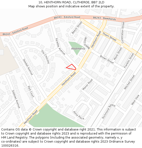 10, HENTHORN ROAD, CLITHEROE, BB7 2LD: Location map and indicative extent of plot