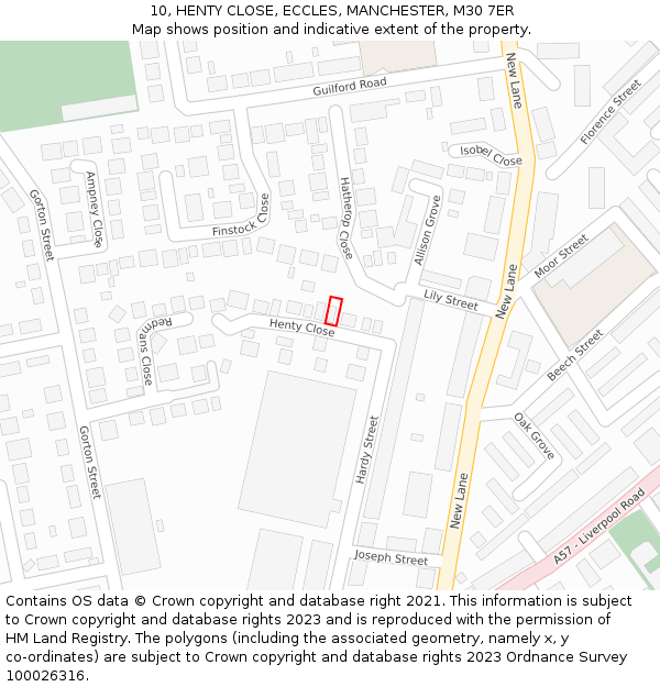 10, HENTY CLOSE, ECCLES, MANCHESTER, M30 7ER: Location map and indicative extent of plot