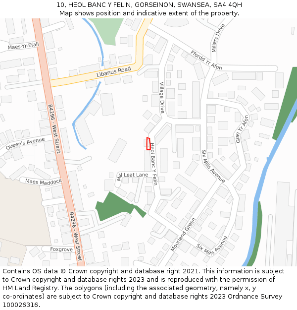 10, HEOL BANC Y FELIN, GORSEINON, SWANSEA, SA4 4QH: Location map and indicative extent of plot