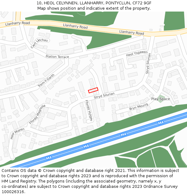 10, HEOL CELYNNEN, LLANHARRY, PONTYCLUN, CF72 9GF: Location map and indicative extent of plot