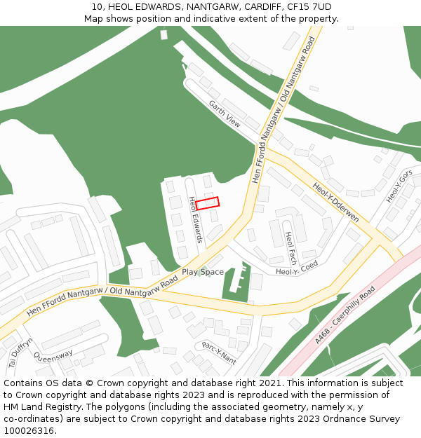 10, HEOL EDWARDS, NANTGARW, CARDIFF, CF15 7UD: Location map and indicative extent of plot