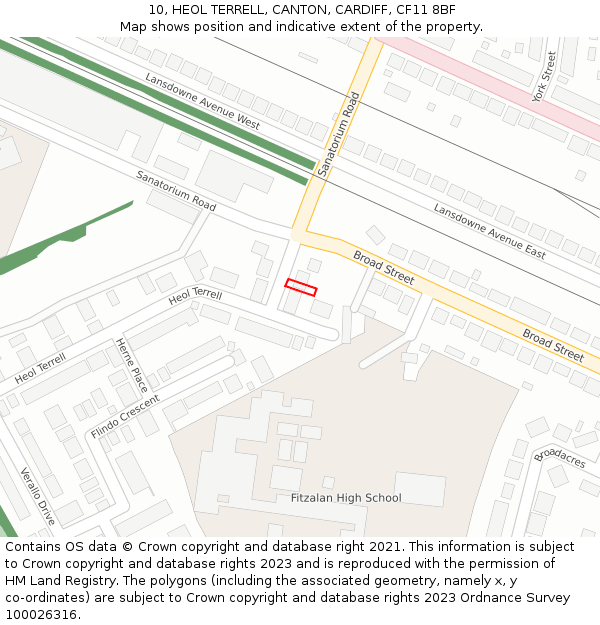 10, HEOL TERRELL, CANTON, CARDIFF, CF11 8BF: Location map and indicative extent of plot