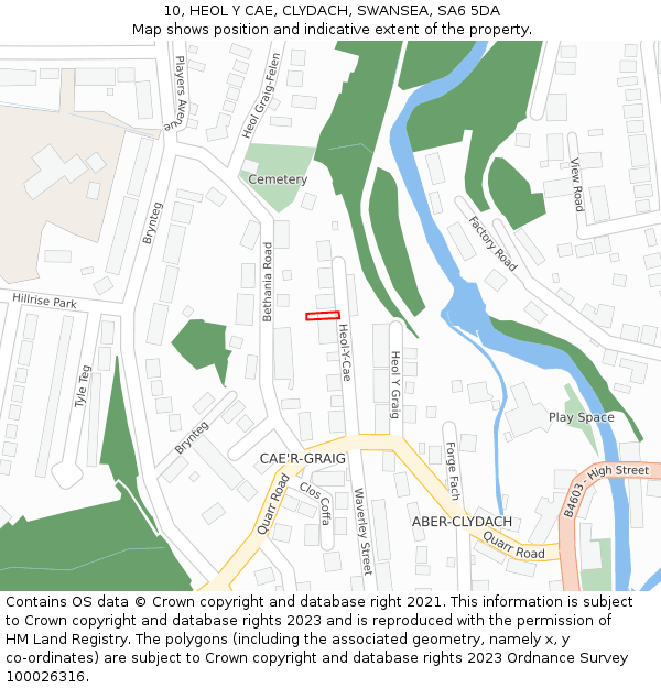 10, HEOL Y CAE, CLYDACH, SWANSEA, SA6 5DA: Location map and indicative extent of plot