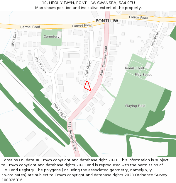 10, HEOL Y TWYN, PONTLLIW, SWANSEA, SA4 9EU: Location map and indicative extent of plot