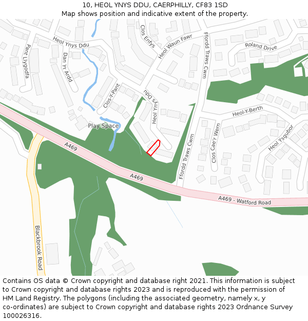 10, HEOL YNYS DDU, CAERPHILLY, CF83 1SD: Location map and indicative extent of plot
