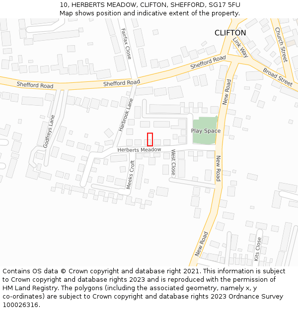 10, HERBERTS MEADOW, CLIFTON, SHEFFORD, SG17 5FU: Location map and indicative extent of plot